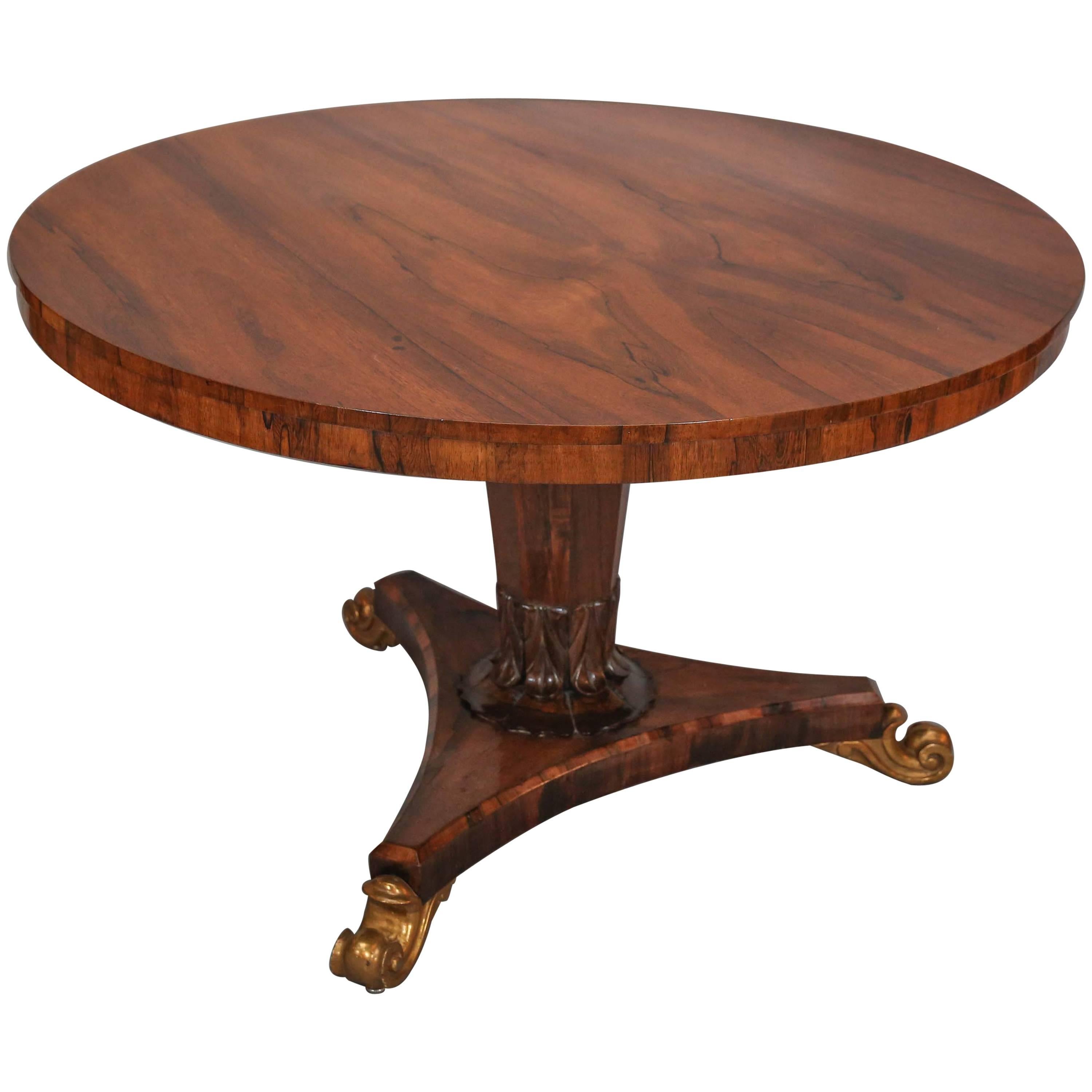 Antique English Regency Rosewood Tilt-Top Table with Gilt Feet