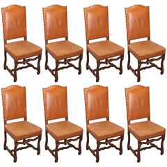 Set of Eight Os De Mouton Chairs in Leather with Nailhead Trim