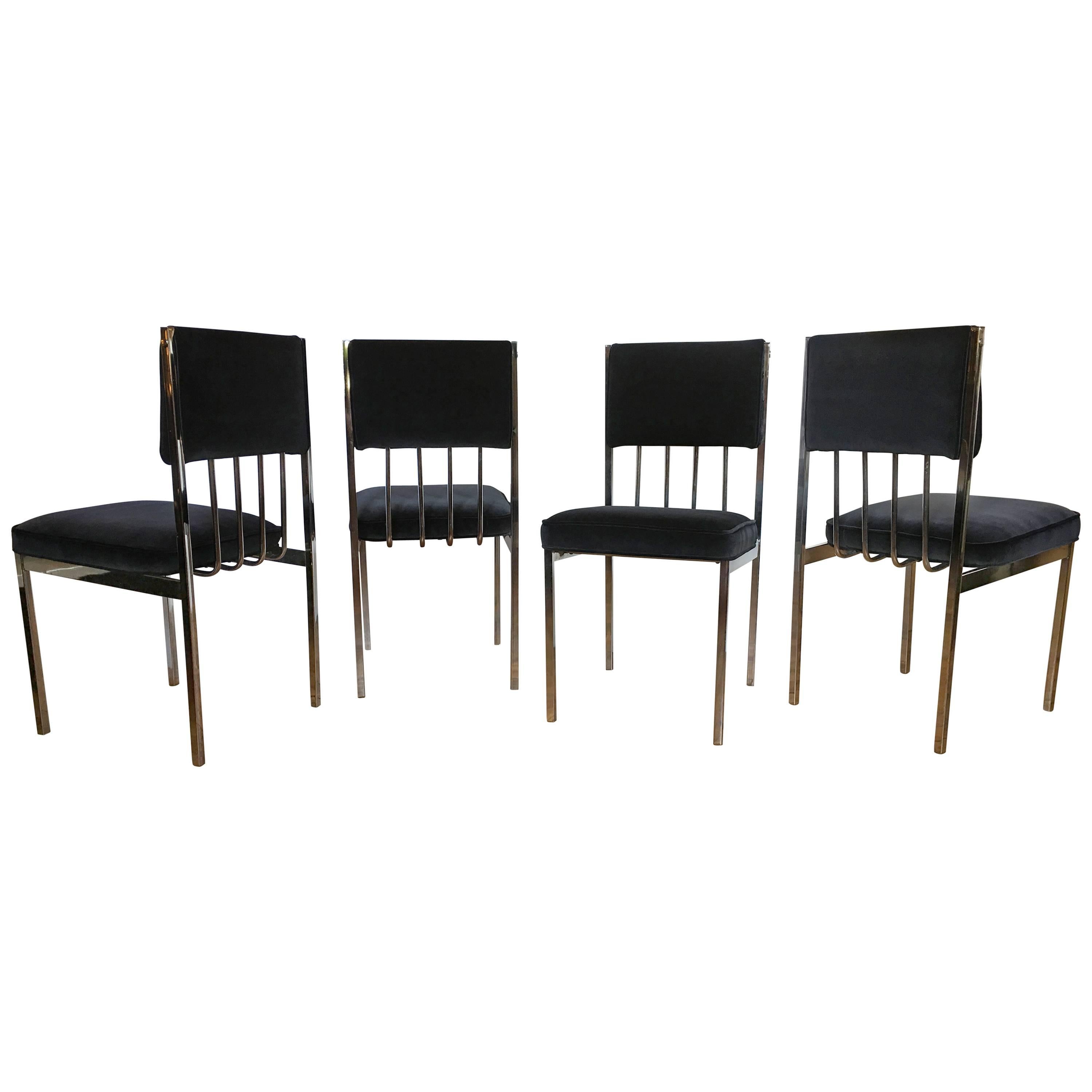 Milo Baughman Style Mid-Century Modern Tubular Chrome Dining Chairs, 1970's 