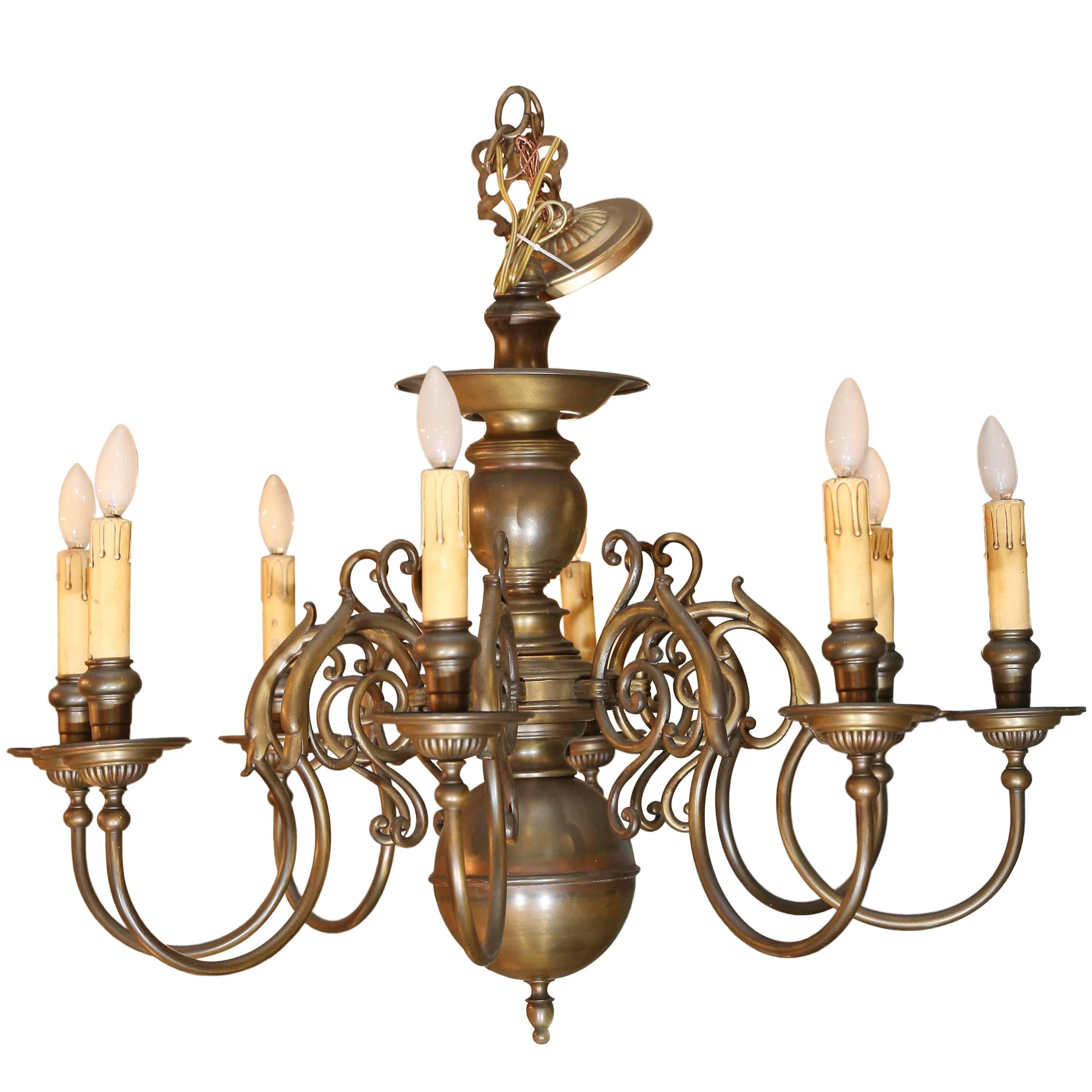 Brass Eight-Light Chandelier, Nicely Detailed
