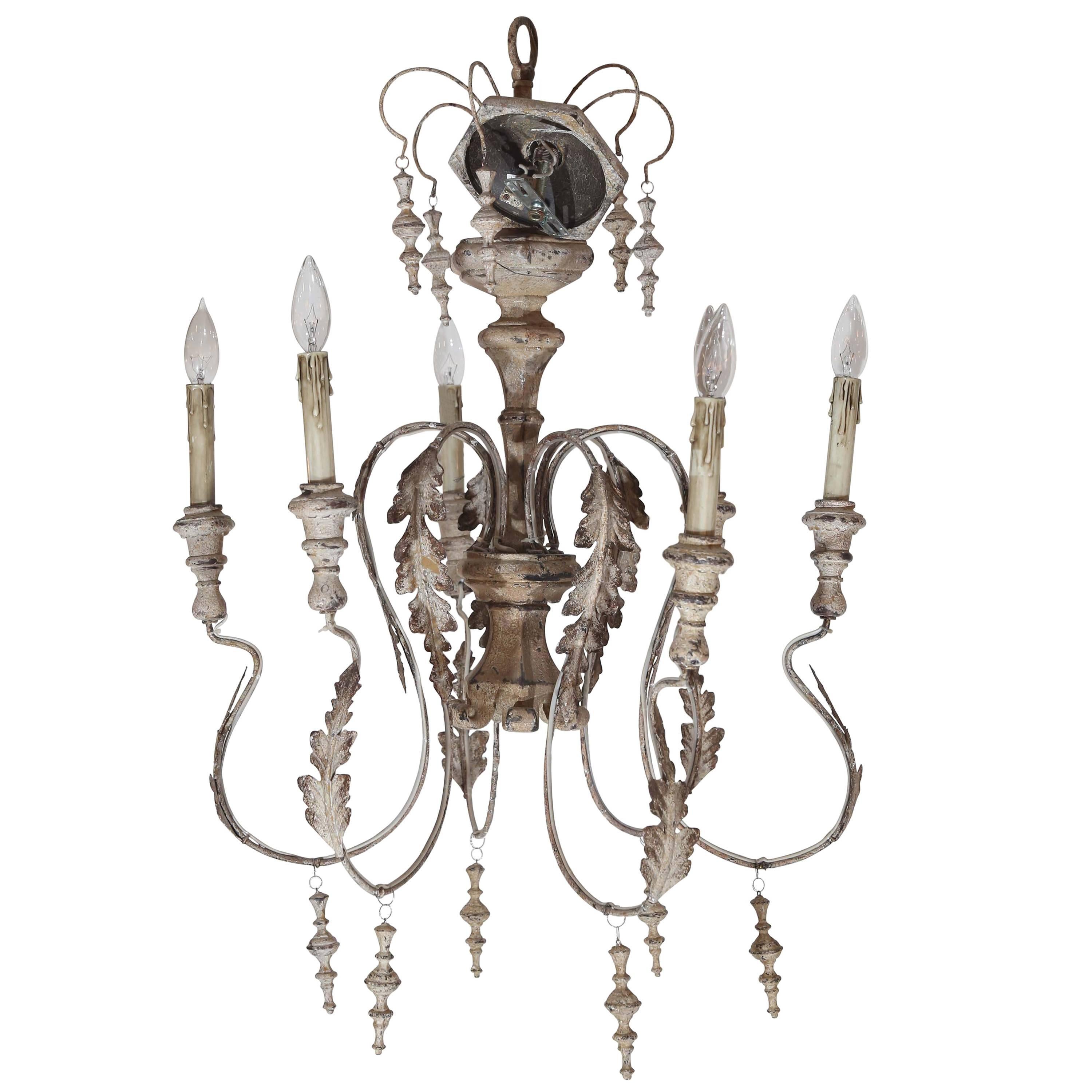 Wood and Metal distressed finish Swedish Chandelier For Sale