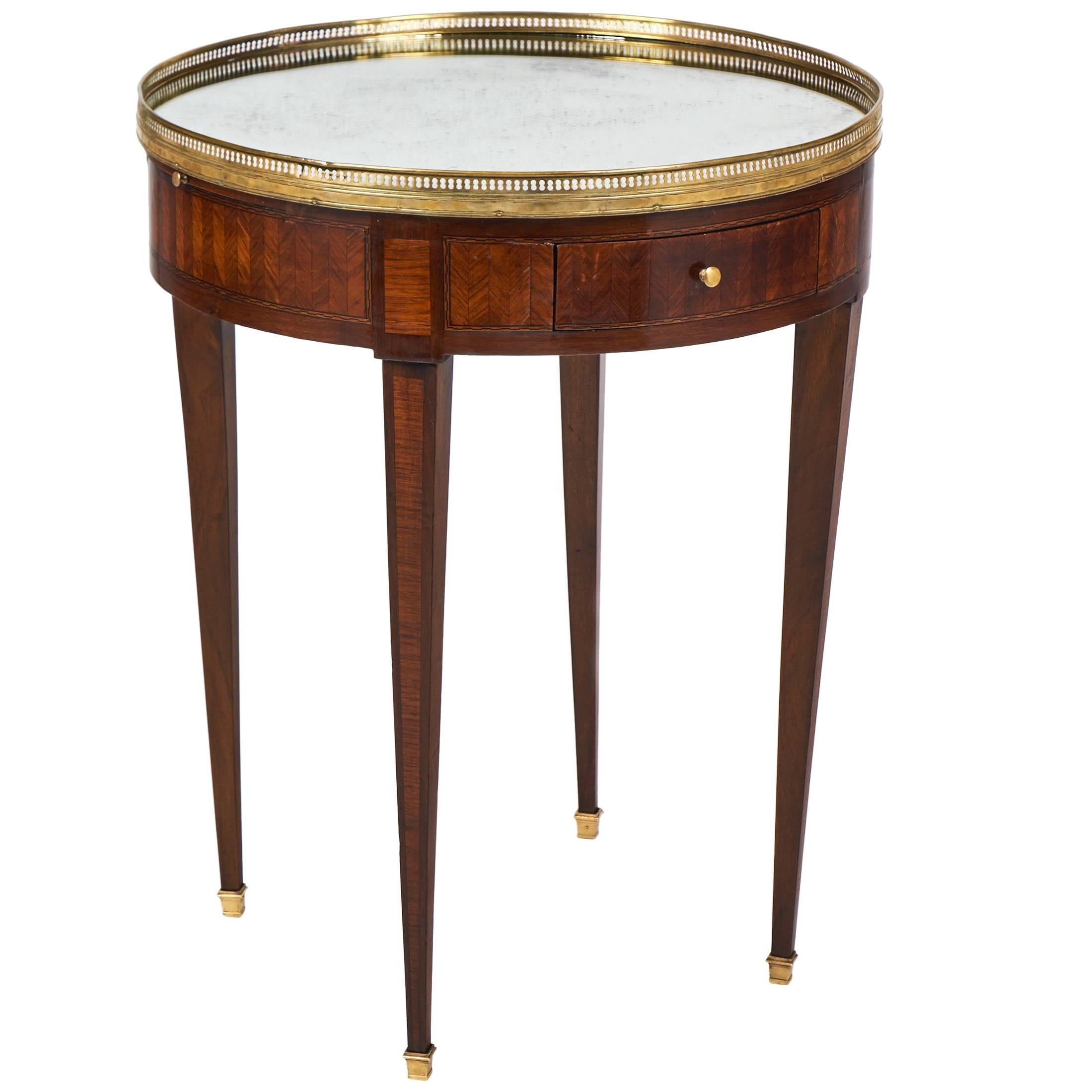 French Louis XVI Mirror-Top Marqueted Bouillotte Table