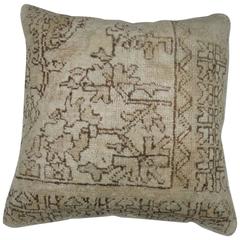 Ivory and Brown Turkish Oushak Rug Pillow