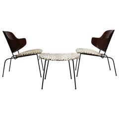 Rare IB Kofod Larsen Penguin Chairs and Ottoman in Leopard Print Appaloosa Hair 5