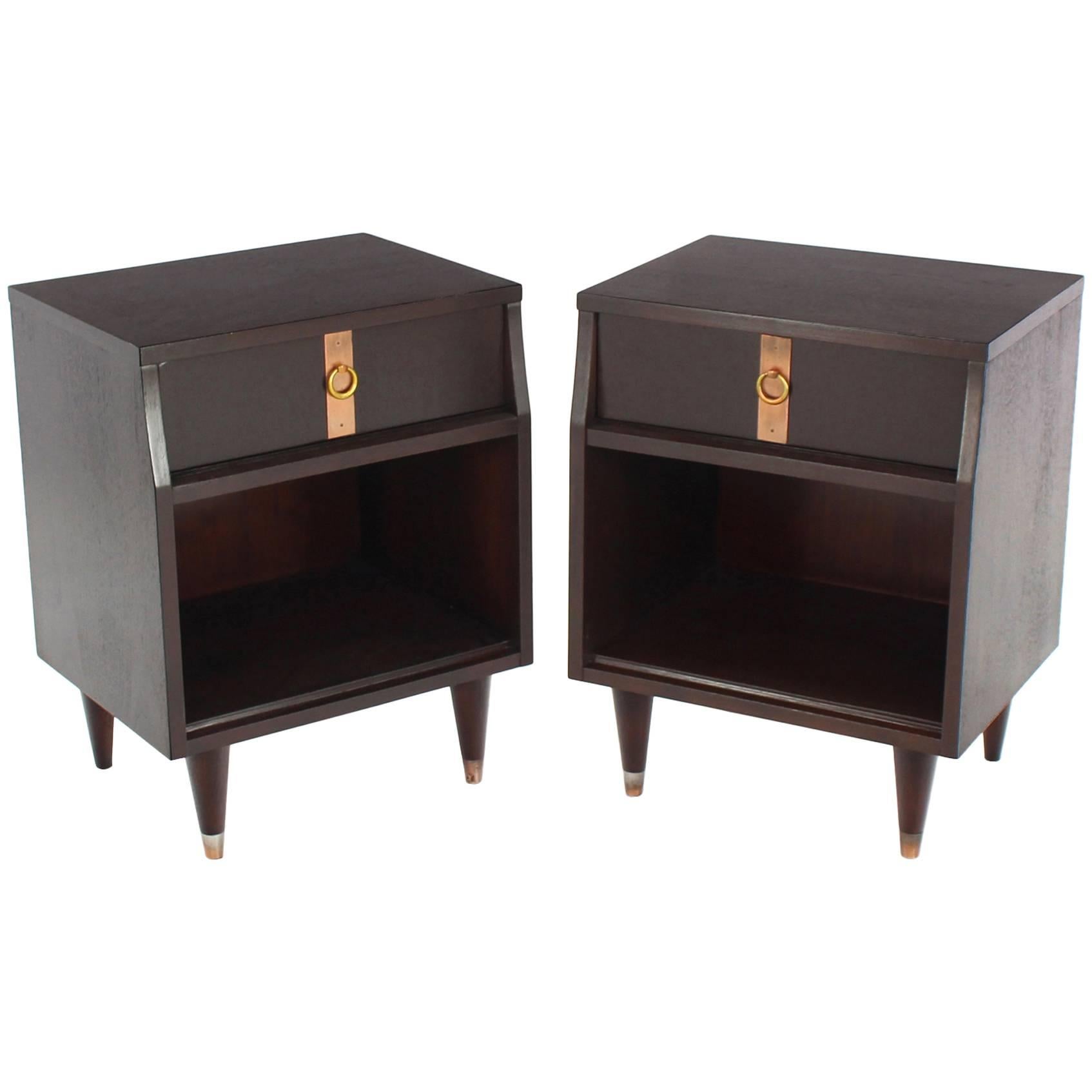 Pair of Ebonized Mid Century Modern Nightstands For Sale