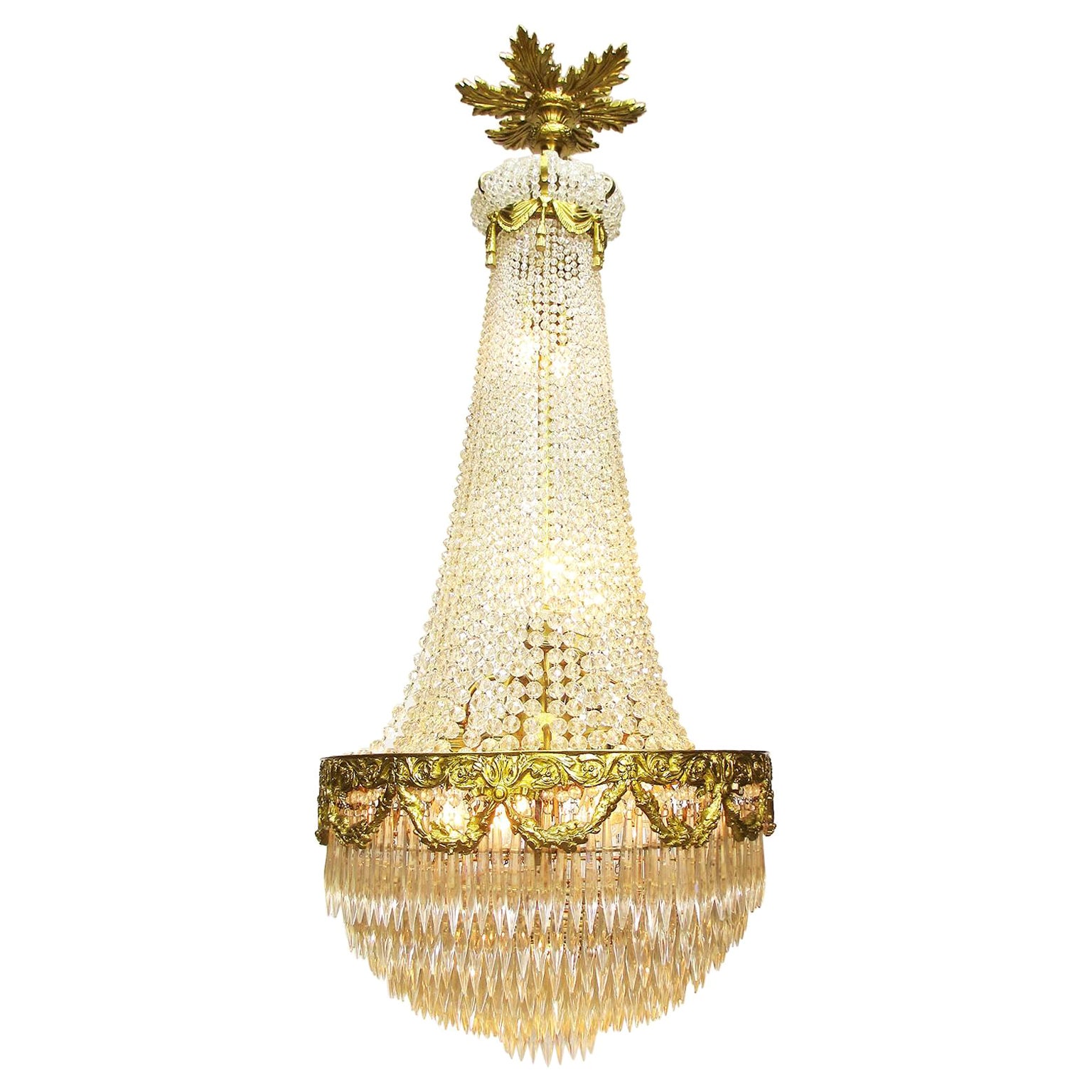 French 19th-20th Century Louis XVI Style Gilt Bronze and Cut-Glass Chandelier For Sale