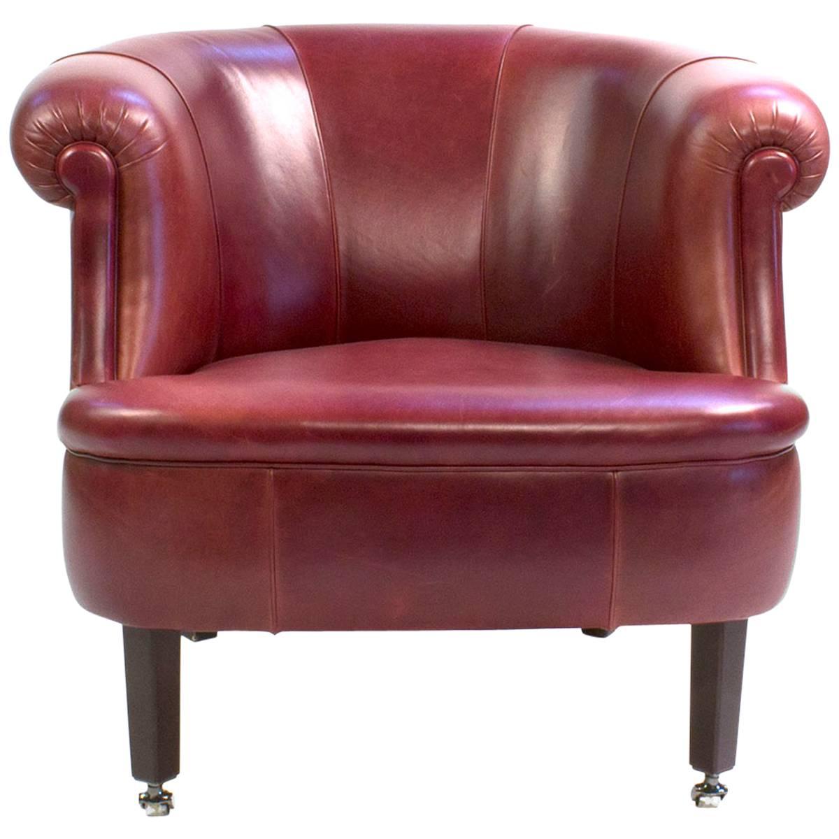 Red Leather Poltrona Frau Lyra Club Armchair by Renzo Frau, Modern, Italy For Sale