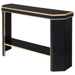 French Vintage 1960s Black Lucite and Brass Console Table