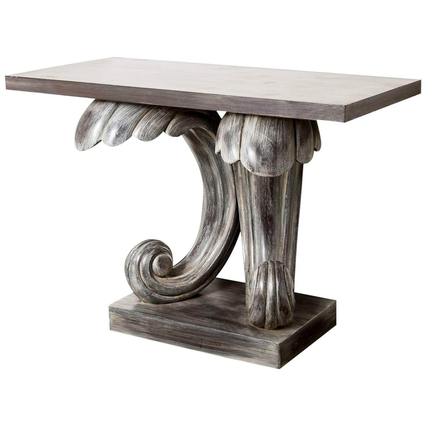 Dorothy Draper Style Painted Console Stylized C-Scroll Base
