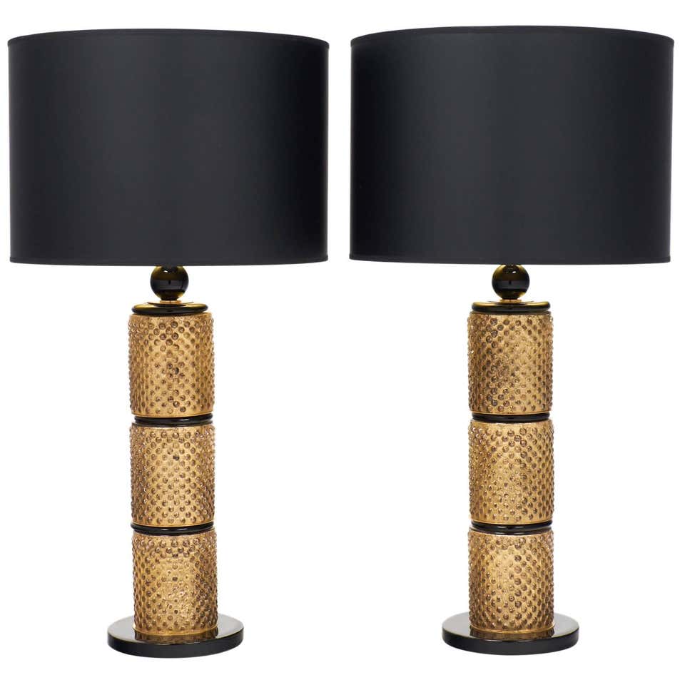 Pair of Murano Gold Leaf and Black Glass Table Lamps For Sale at ...