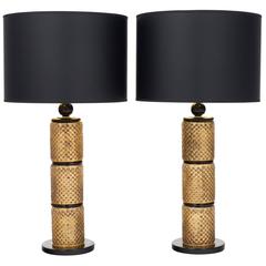 Pair of Murano Gold Leaf and Black Glass Table Lamps 2