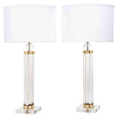 Pair of Murano Glass Tube and Brass Table Lamps