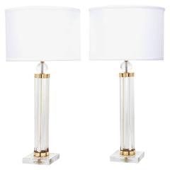 Pair of Murano Glass Tube and Brass Table Lamps 10