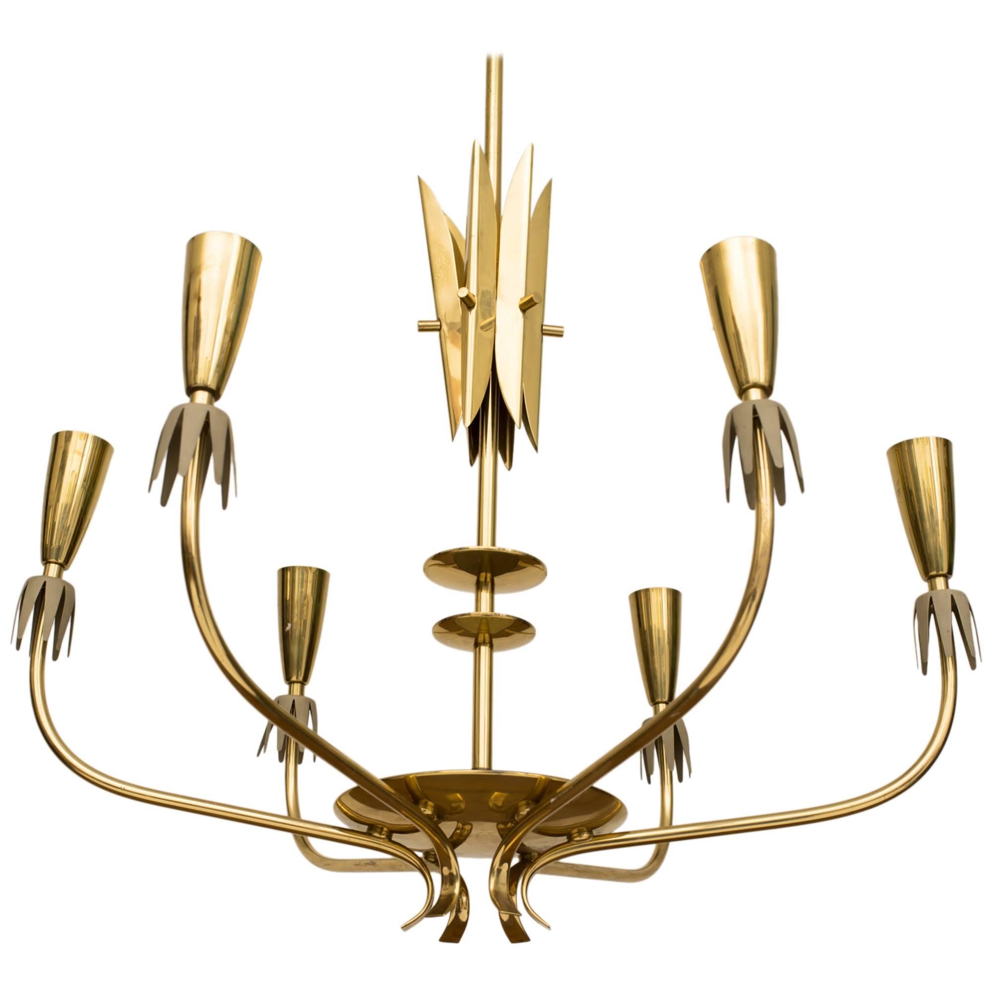 1960s German Modernist Brass Petal Chandelier