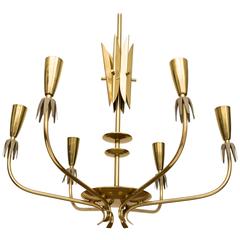 1960s German Modernist Brass Petal Chandelier