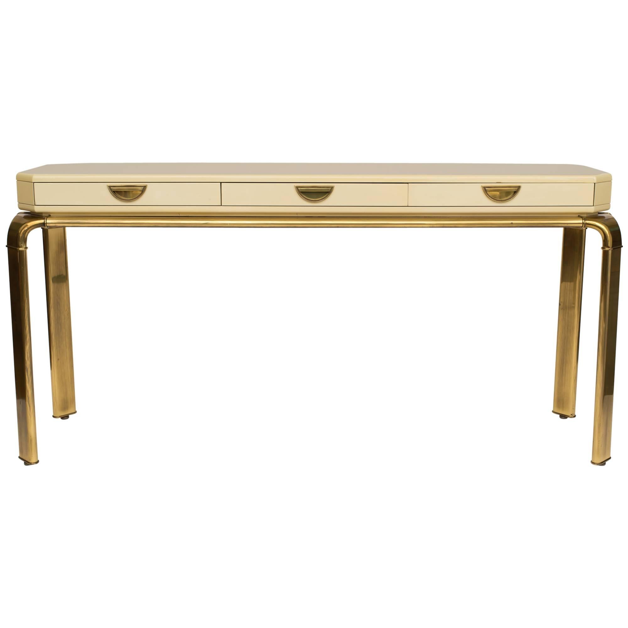 Mastercraft Ivory Lacquer Brass Console Table