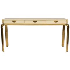 Mastercraft Ivory Lacquer Brass Console Table