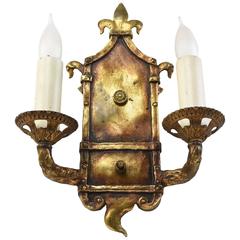 Signed Cast Brass Arts & Crafts Sconce with Fabulous Canine Details 2