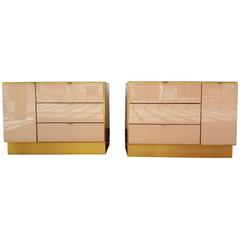 Pair of Glass and Brass Opposing Dressers by Ello