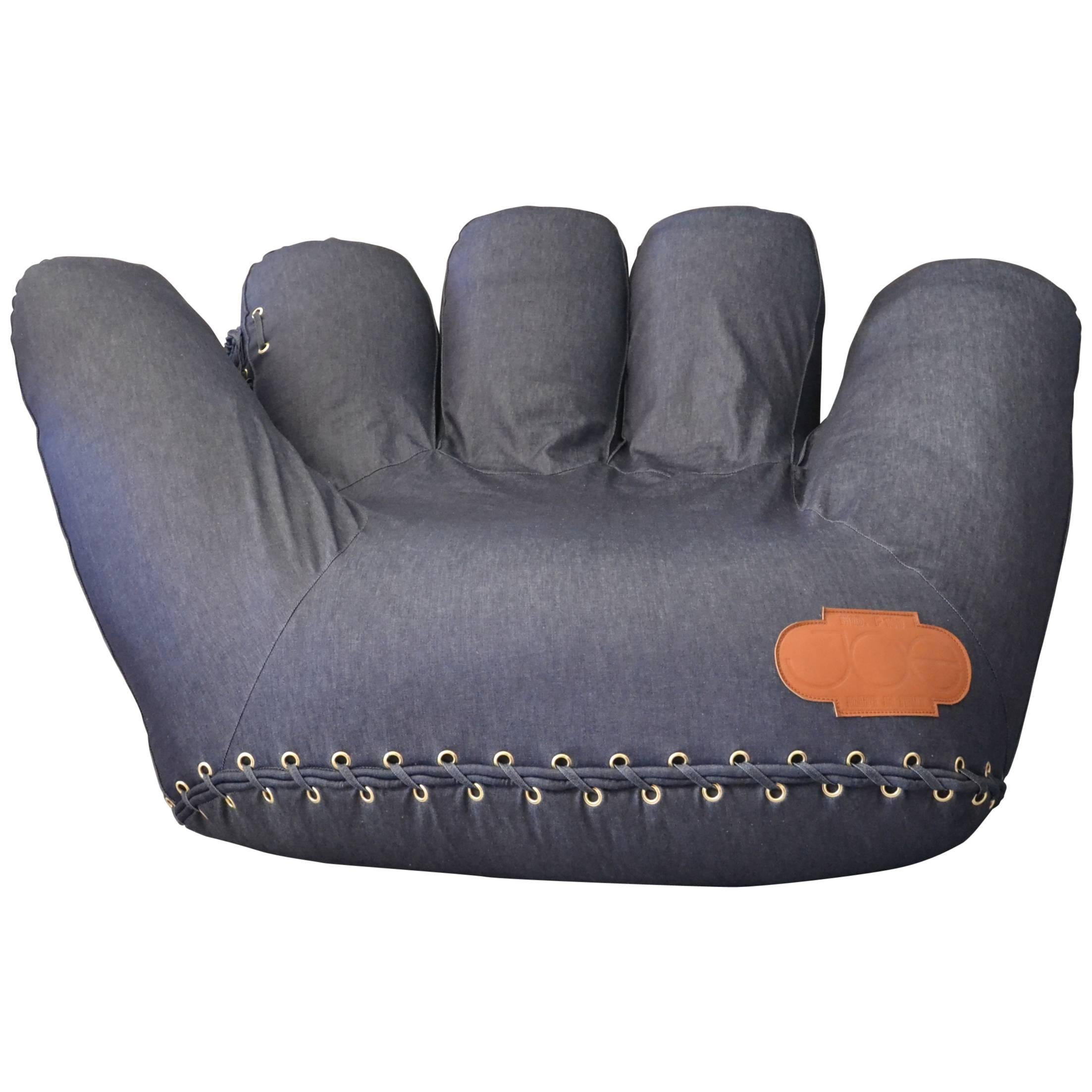 Joe Baseball Glove Lounge Chair in Denim For Sale