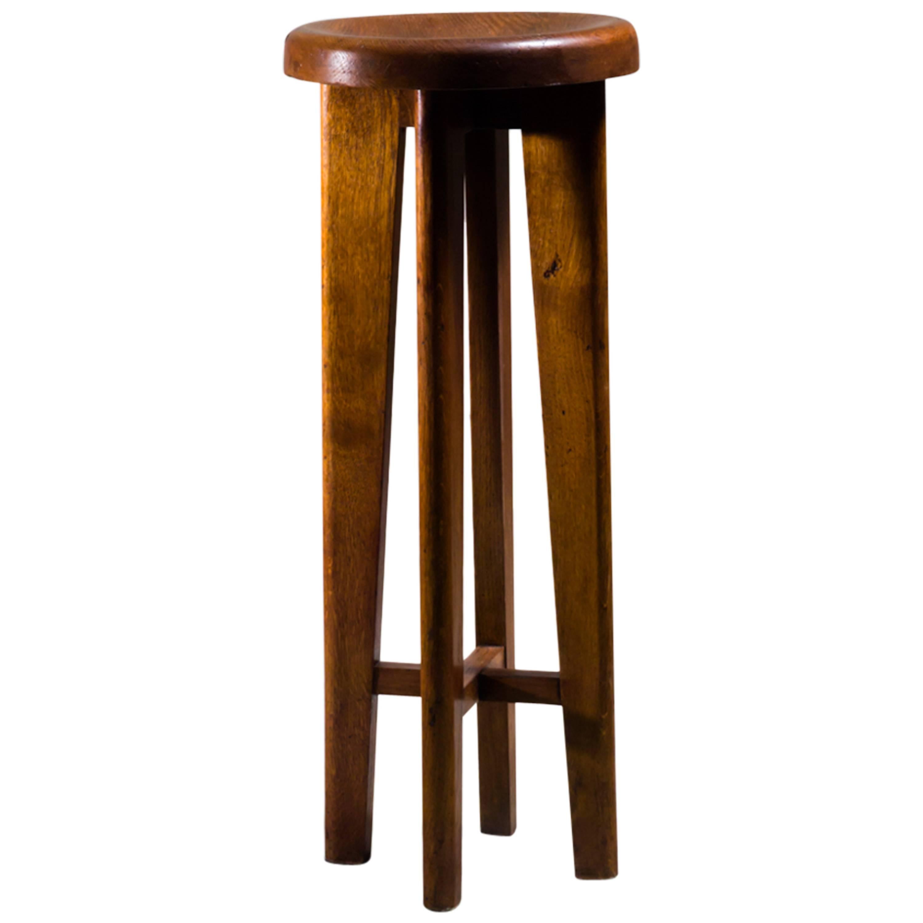 High French Stool in Oak, France, 1940s For Sale