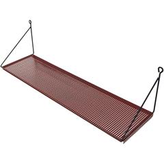 Mid-Century Red Pilastro Industrial Perforated Wall Shelf, 1950s