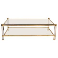 Lucite and Brass Coffee Table, France, 1970s