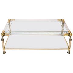 Beautiful Coffee Table in Brass and Lucite with Steel Rope Details