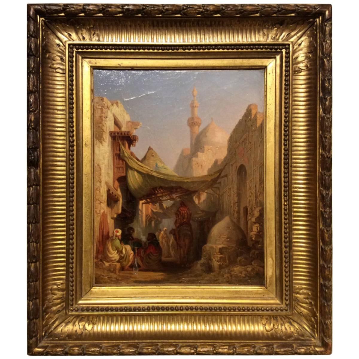 Street Scene in Cairo Painting Signed Jules Jean Baptiste Pierron