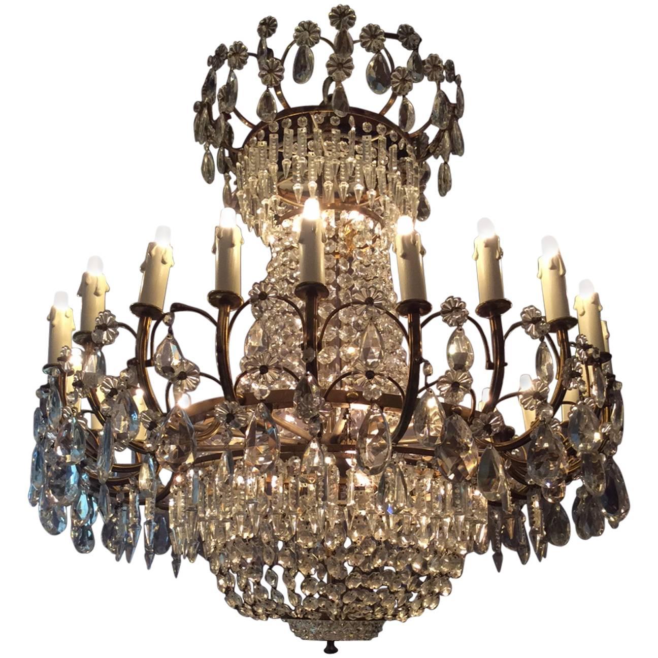 Crystal Chandelier with 24 Arms of Light, France, circa 1940