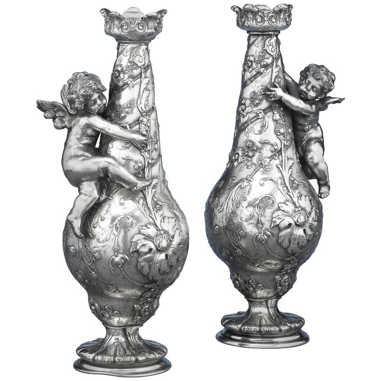 Silvered Bronze Vases For Sale