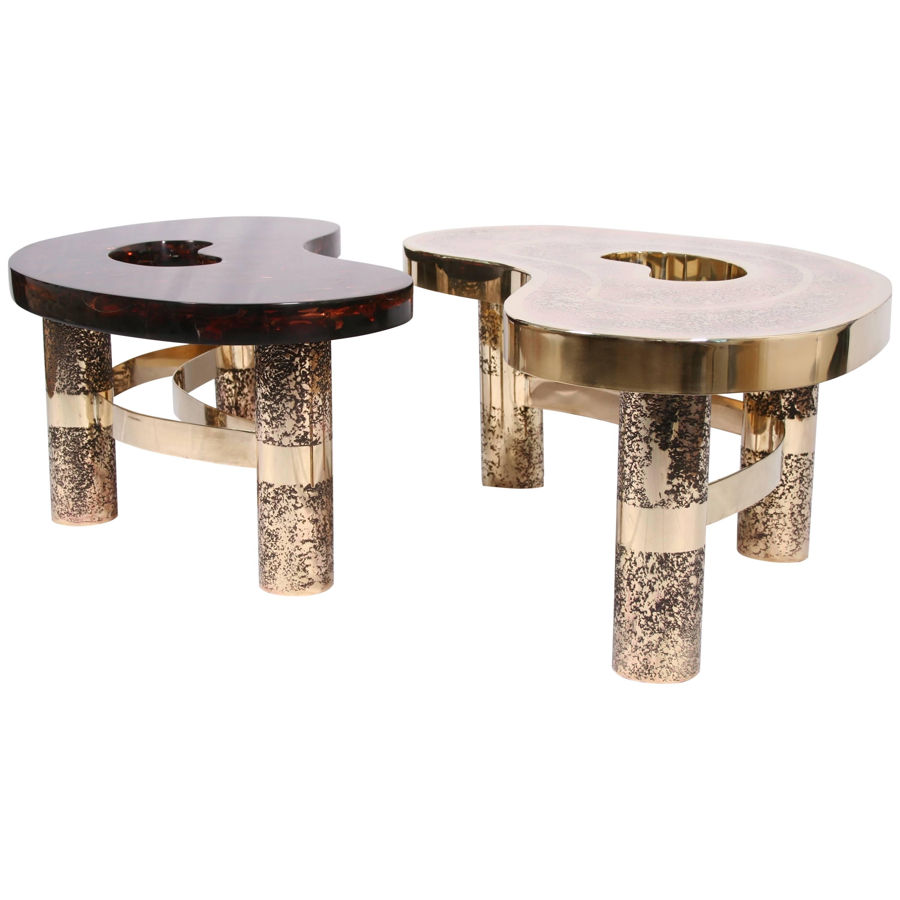Coffee Table Beann, Etched Brass and Fractal Resin, Designed by Arriau For Sale