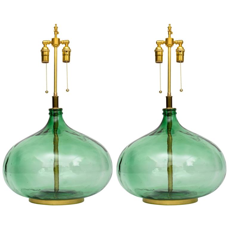 Monumental Green Glass Bottle Lamps at 1stDibs