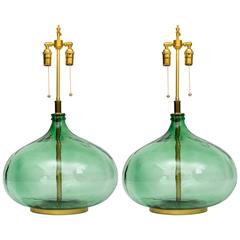 Monumental Green Glass Bottle Lamps