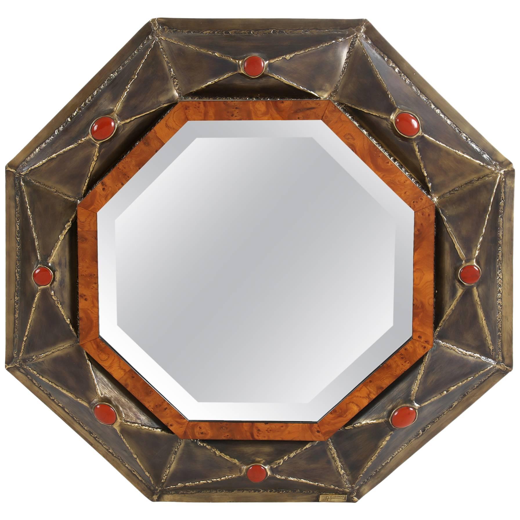 Elegant Beveled Corners Mirror by Jacques Duval-Brasseur, circa 1970 For Sale