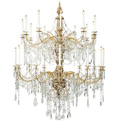 Antique Italian 18th Century Genovese Mecca, Gilt Iron, Crystal Two-Tier Chandelier