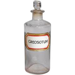Rare Antique Pharmacy Bottle ‘Creosotum’ Apothecary Glass with Gold Leaf