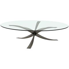 Large Round Glass Top Coffee Table by Michel Mangematin