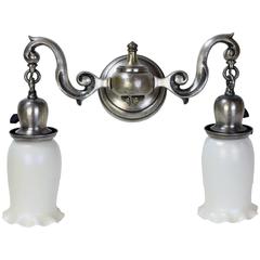 Stunning Silver Plated Two-Arm Sconce with Calcite Steuben Shades