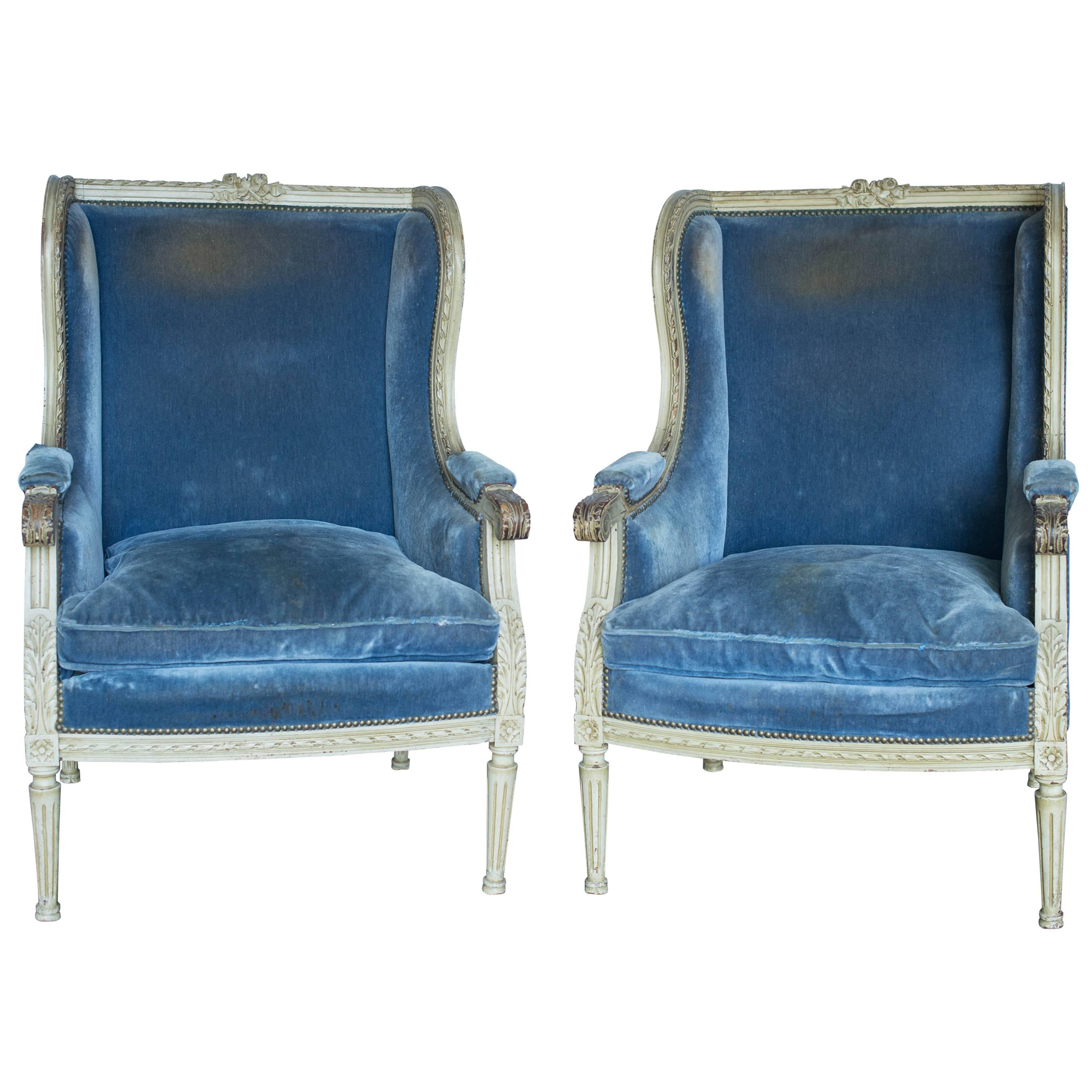 Pair of 19th Century French Louis XVI Style Bergere Chairs