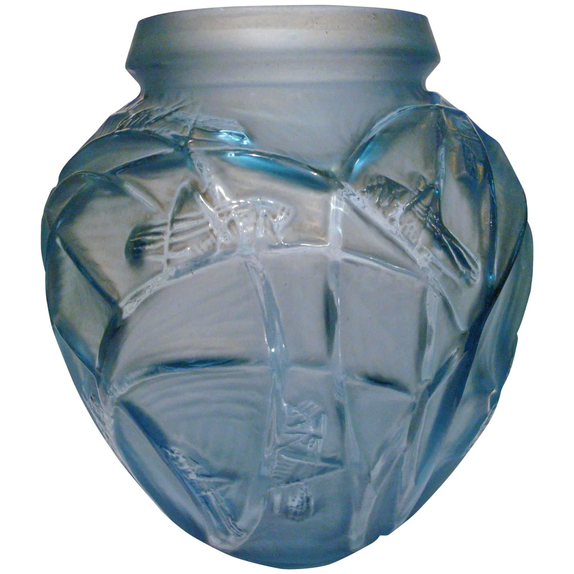 Art Deco Rene Lalique Sauterelles Glass Vase