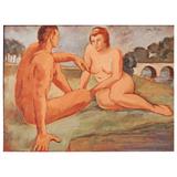 "Nudes with Arched Bridge," WPA Period Painting by Rodda, 1930s