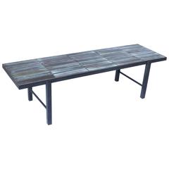 French Ceramic Tile Mosaic Blue Green Minimalist Coffee Table by Nicole Raude