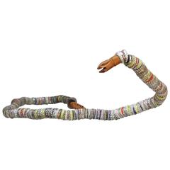Vintage Folk Art Carved Wood and Bottlecap Snake after Felipe Archuleta