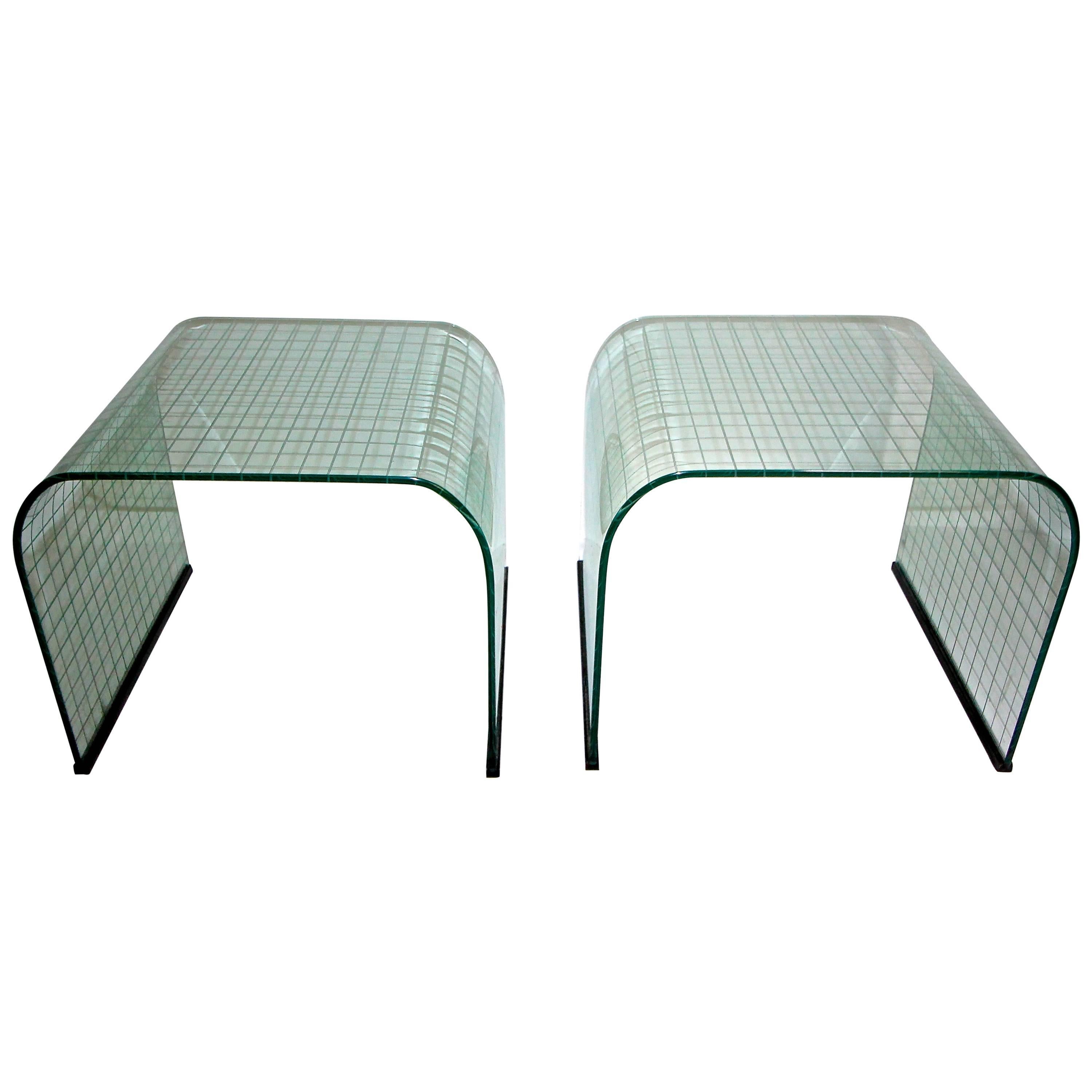 Pair of Waterfall Glass End or Side Tables by Fiam Italy