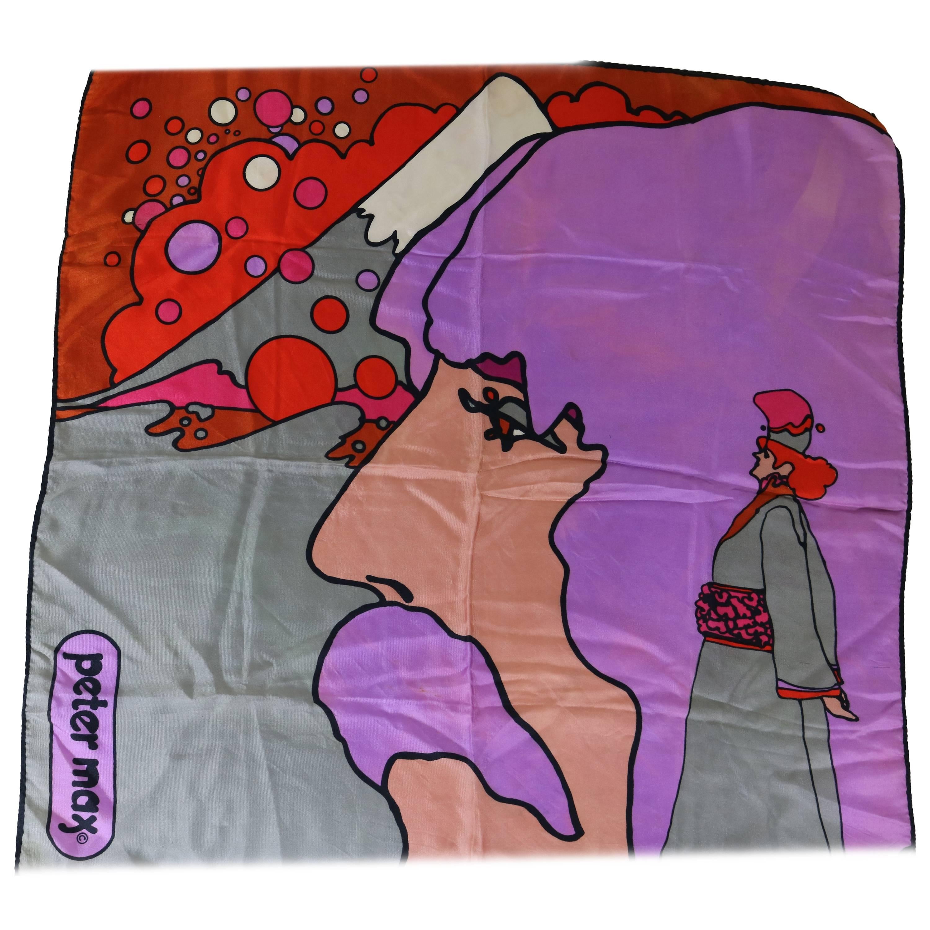 1970 Peter Max "Beatles" Psychedelic Silk Scarf- A Work of Art-Wear or Display For Sale