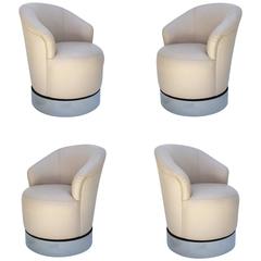 Set of Four Leather and Chrome Barrel Chairs by J. Robert Scott 3