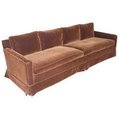 Mid-Century Modern Grand Sofa, Reupholstered in Chocolate Mohair, Goose Down