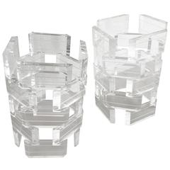 Lucite Stacked Brick Vintage Pair of End Side Tables, Palm Beach