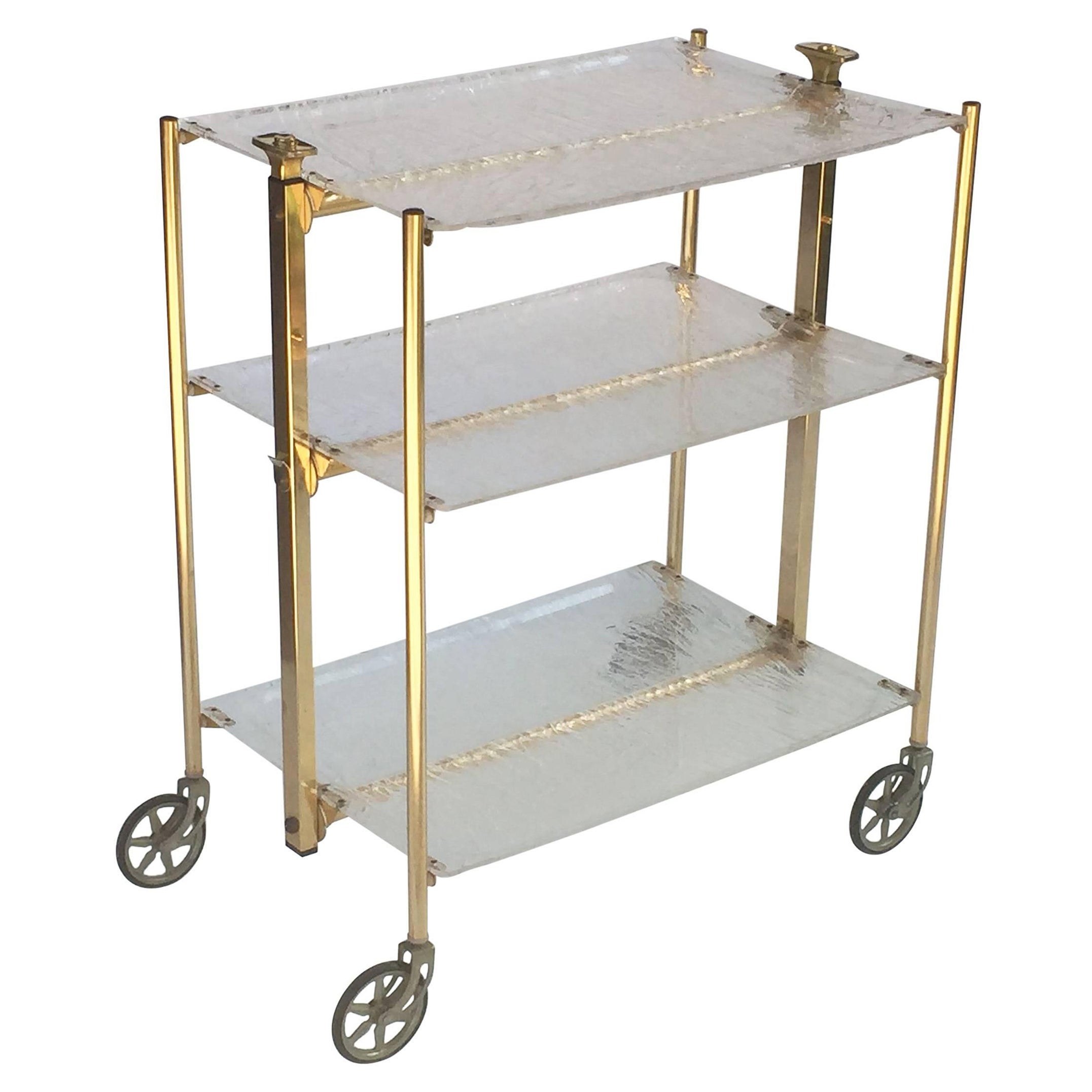 Carro rodante plegable francés o carro de bebidas de acrílico texturizado en venta
